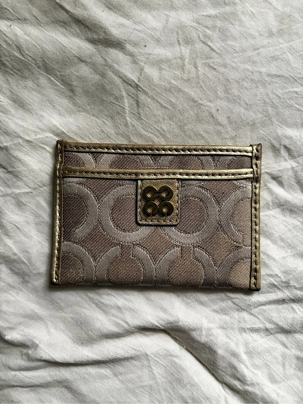 Coach Monogram Card Holder in Brown & Gold